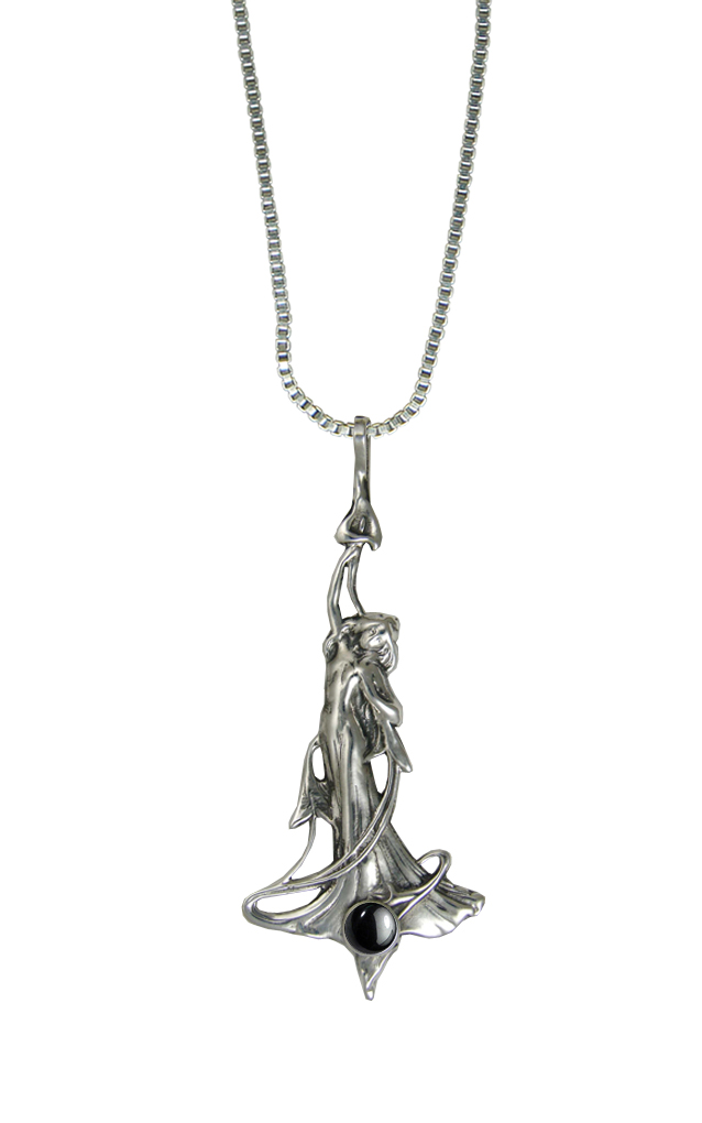 Sterling Silver Victorian Woman Maiden Pendant With Hematite
